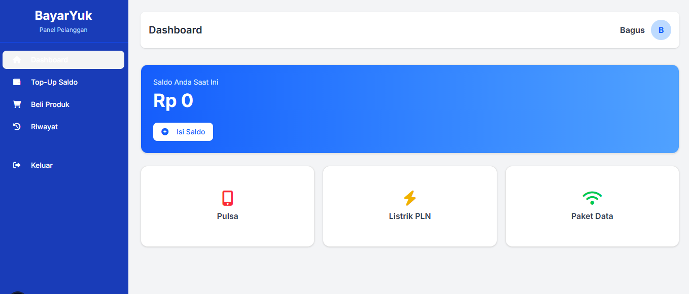 BayarYuk dashboard interface showing modern clean design with transaction features